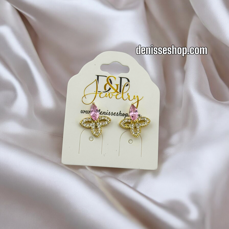 14K / PINK FLOWER DESIGN EARRING E758