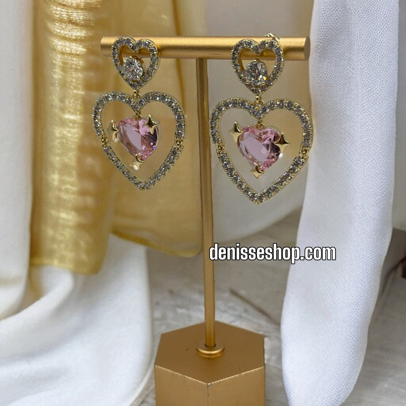 14K PINK HEART EARRINGS E433