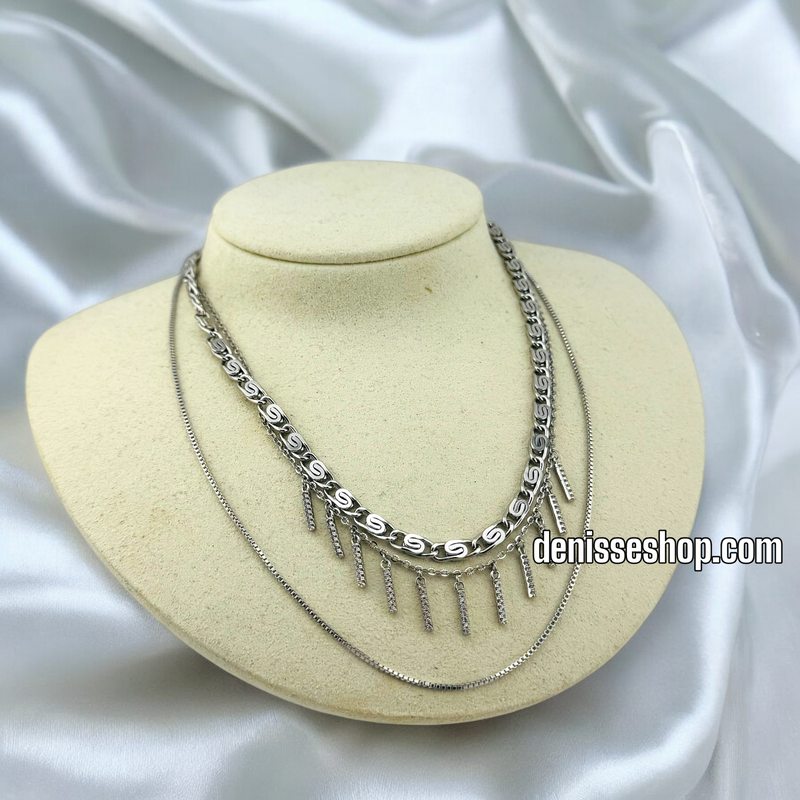 SILVER CHOKER DOUBLE LAYER NECKLACE N205