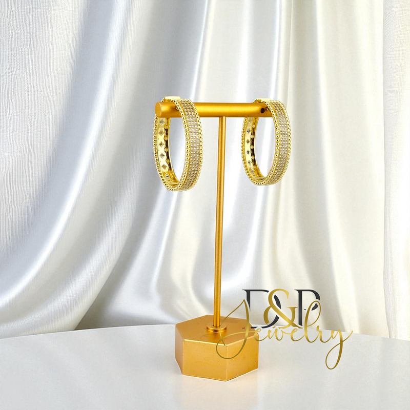 14K GOLD WHITE STONES HOOP HP733