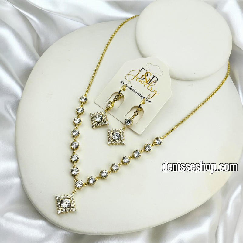 14K ELEGANT WHITE STONE NECKLACE SET 18&