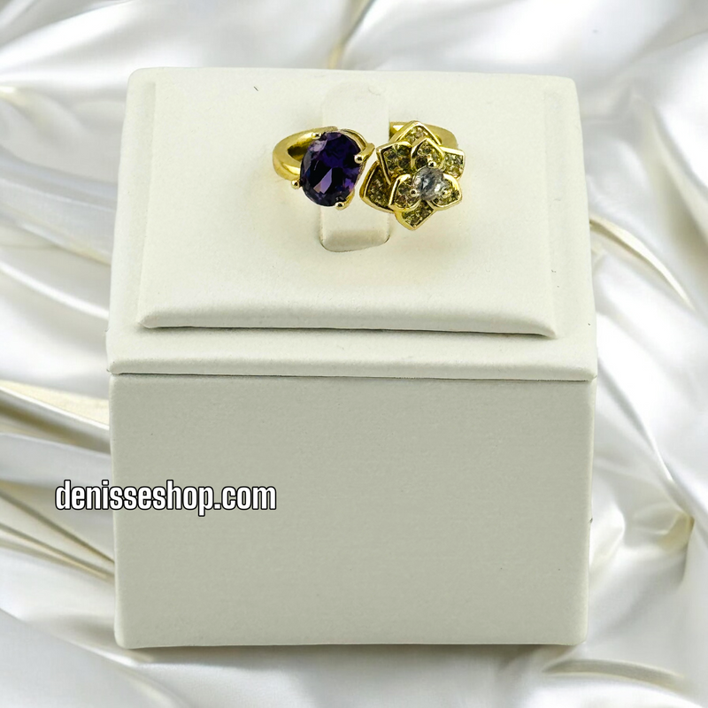 14K ADJUSTABLE FLOWER PURPLE STONE RING RG217