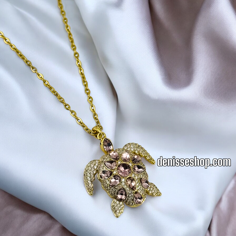 14K GOLD / PINK TURTLE NECKLACE  N64