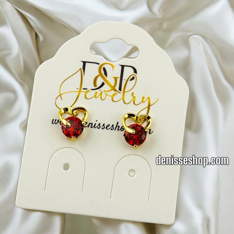 14K GOLD HEART/ RED STONE EARRING E662