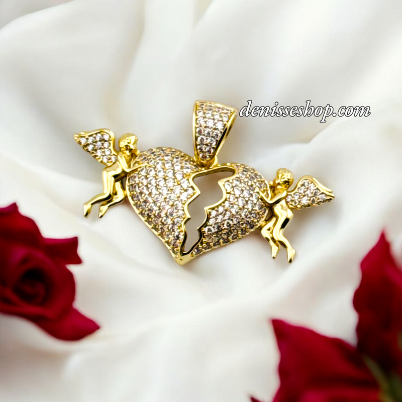 14K WOMEN/GIRL HEART ANGELS PENDANT P677