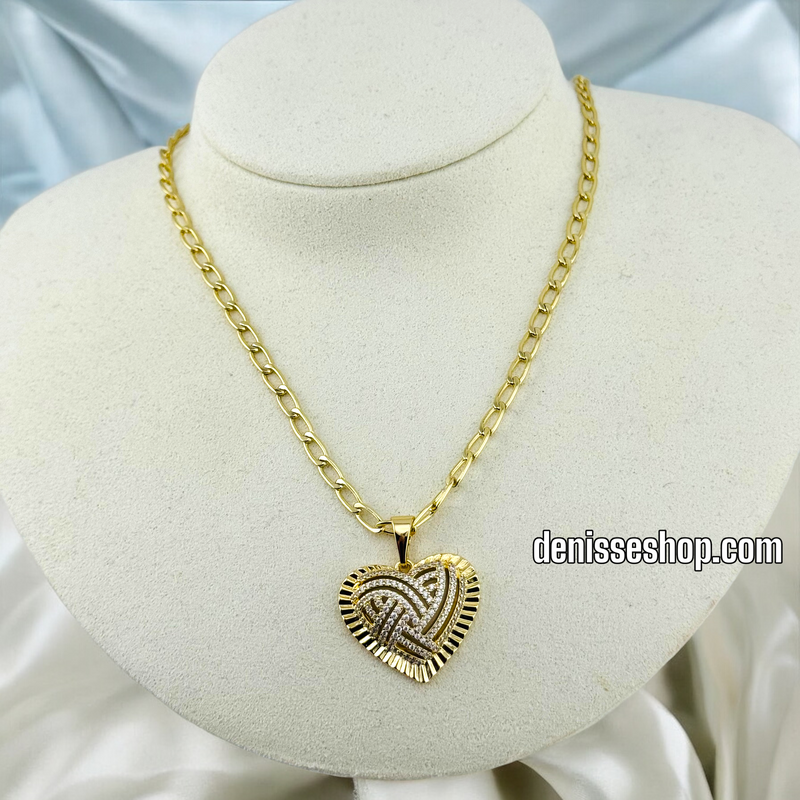 14K GOLD / WHITE STONE HEART IN HEART PENDANT P495