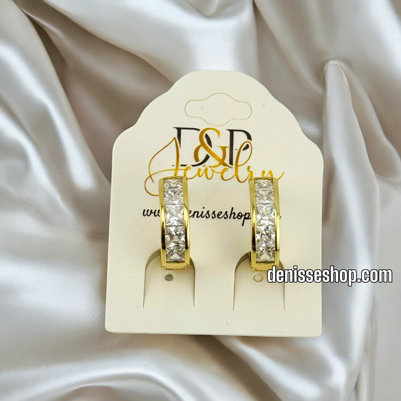 14K GOLD AND WHITE STONE HOOP EARRING HP481