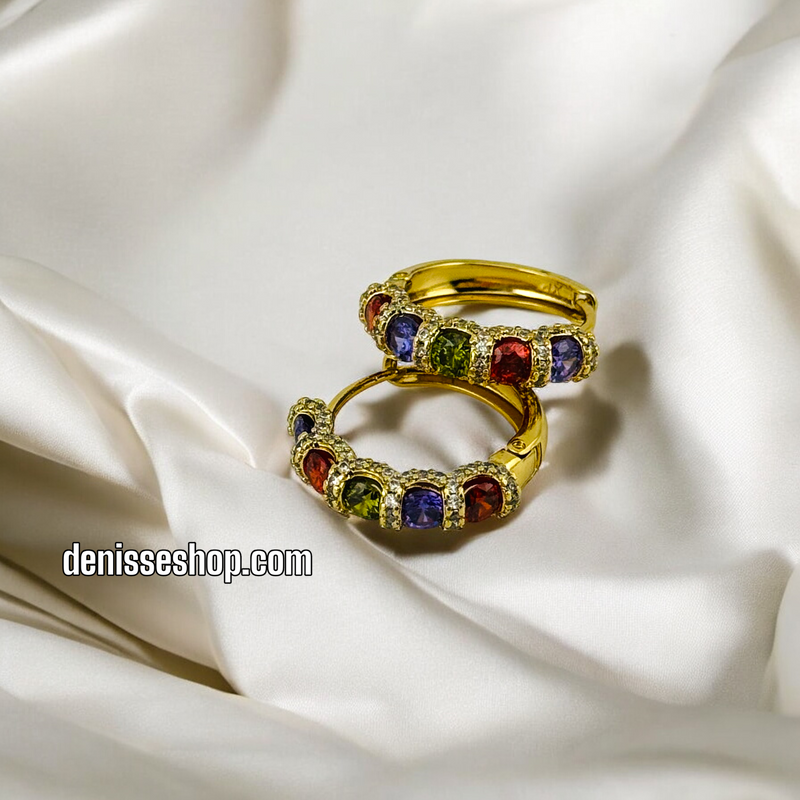 14K COLORFUL STONE HOOPS HP464