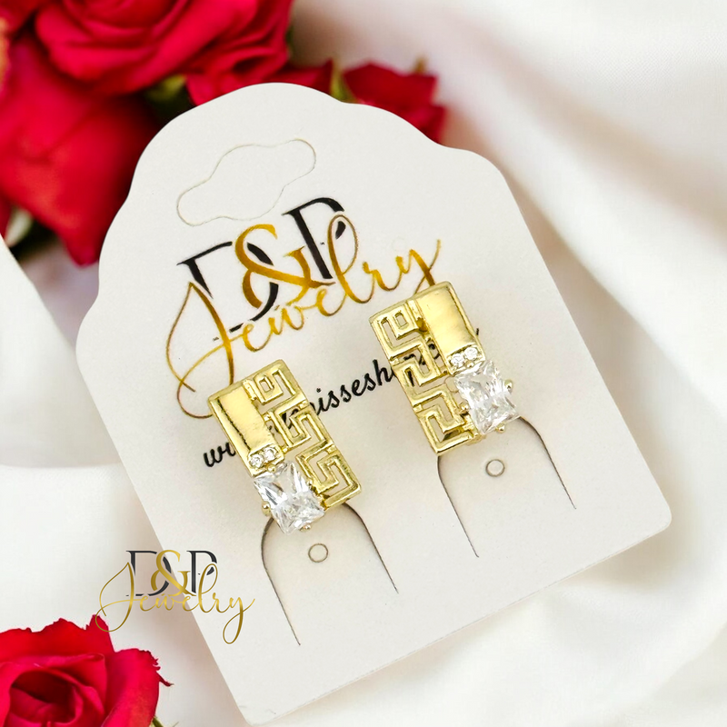 14K FANCY SHINY DESIGN EARRING E885