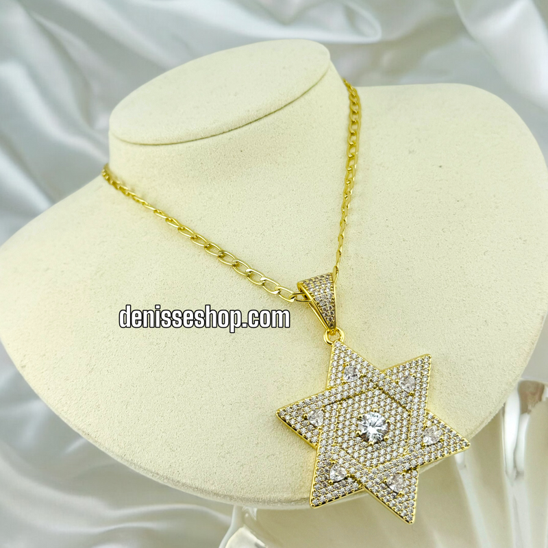 14K GOLD /  WHITE STONE DAVID STAR NECKLACE  SET N46