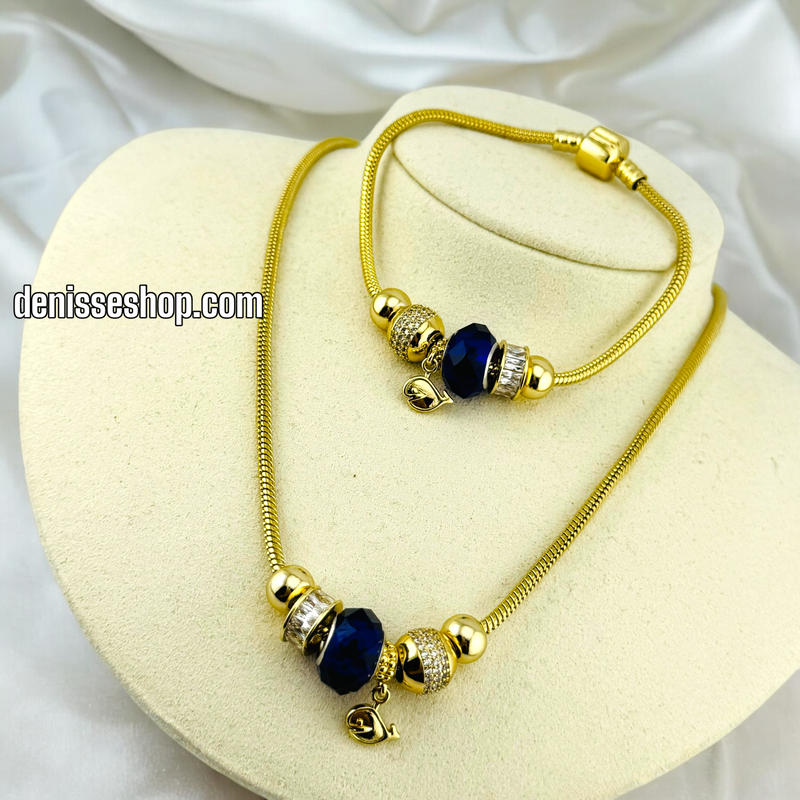 14K GOLD / BLUE PANDORA NECKLACE SET N71