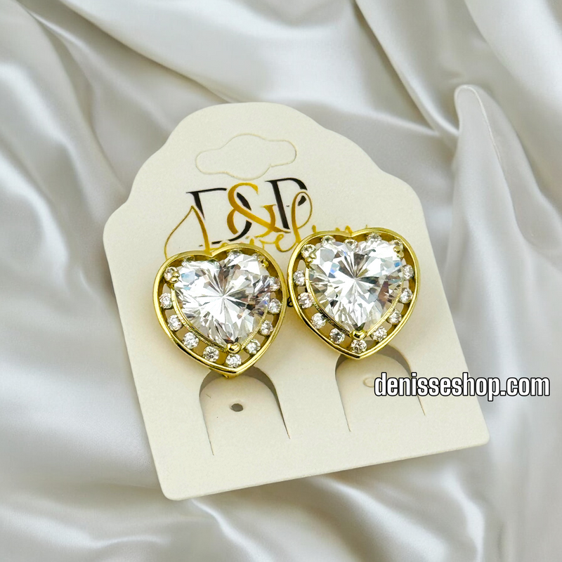 14K FASHION WHITE STONE HEART SHAPED EARRING E654