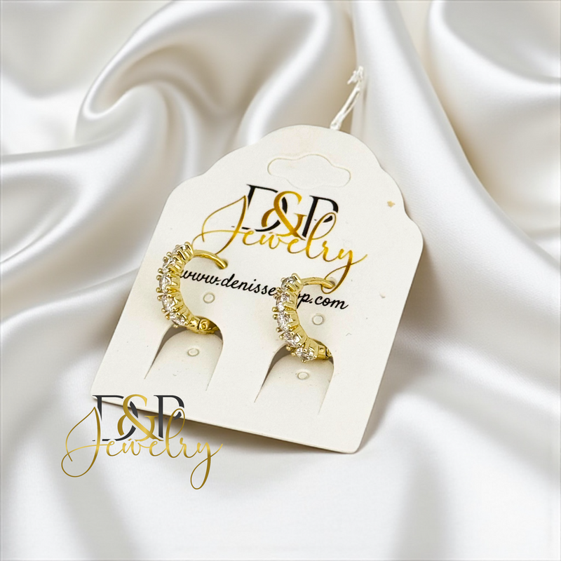 14K GOLD /WHITE STONE FASHION HOOP EARRING HP743