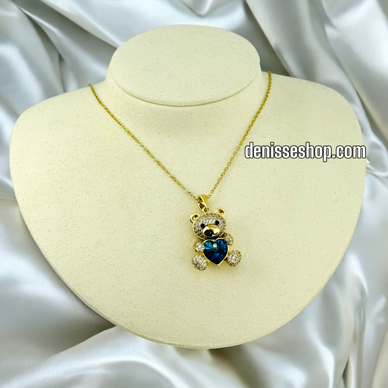 14K GOLD / BLUE STONE BEAR NECKLACE SET N53