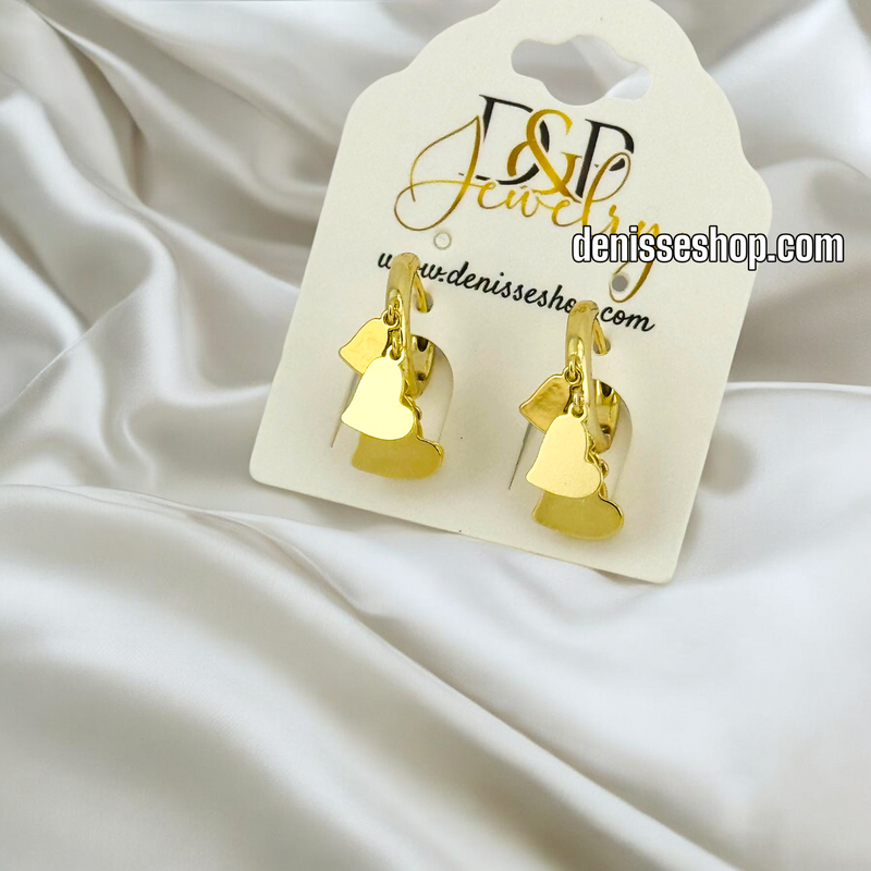 14K GOLD /HEART CHARMS HOOP EARRING HP491