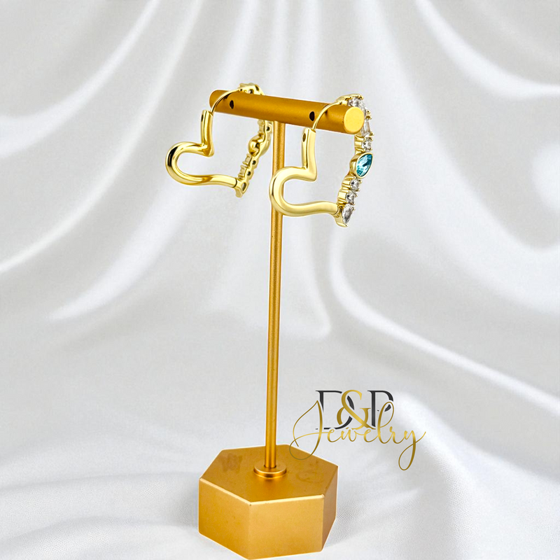 14K GOLD/HEART /BLUE STONE DESIGN HOOP EARRING HP801