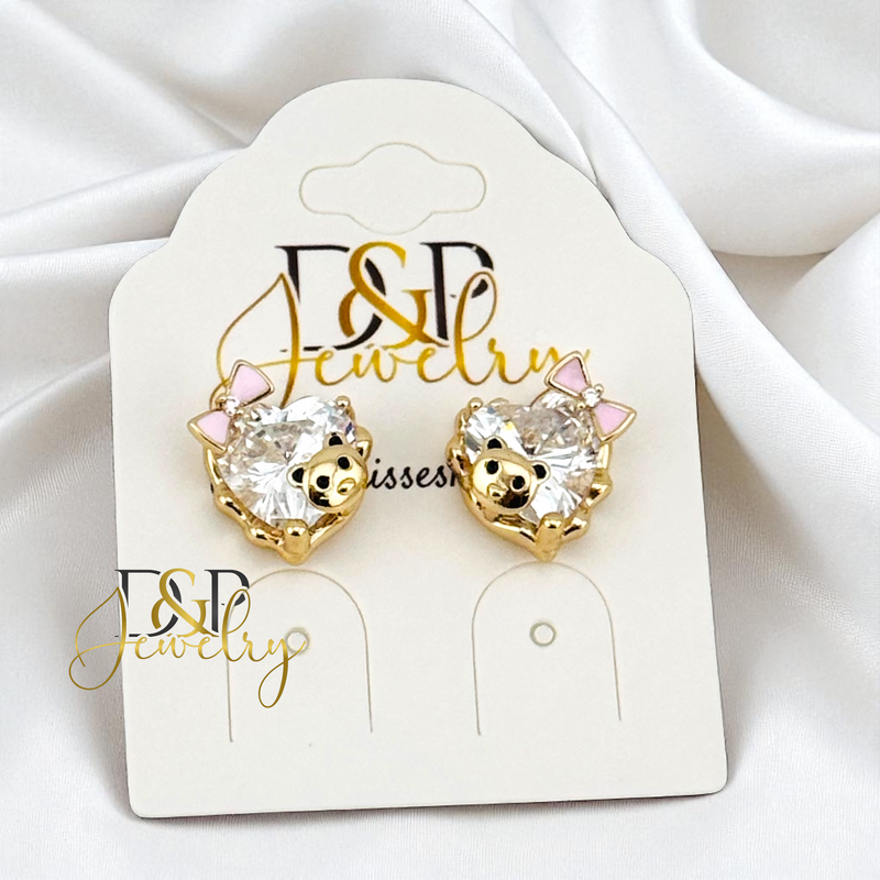 14K GOLD/HEART STONE/CHARMS 2VARIANTS STUD EARRING E1024