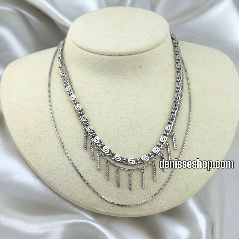 SILVER CHOKER DOUBLE LAYER NECKLACE N205