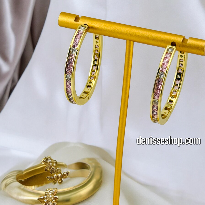 14K GOLD MULTICOLOR FASHION HOOP EARRING HP488