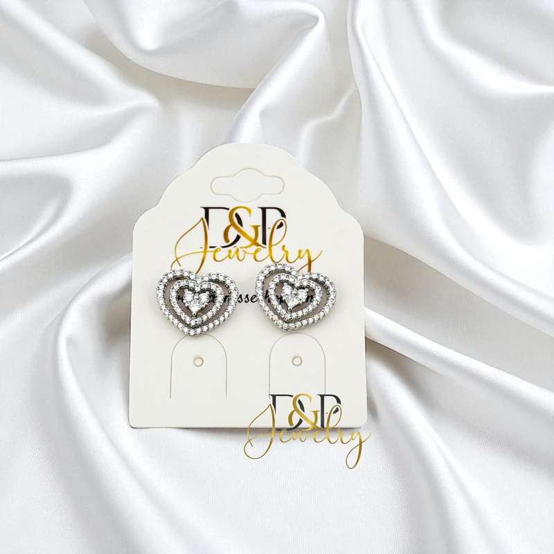 14K SILVER FANCY HEART DESIGN STUD EARRINGS E1029