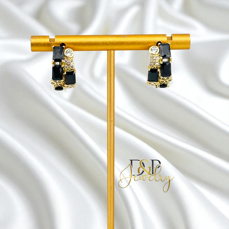 14K GOLD /SHORT COLOR STONES 4 VARIANT HOOP EARRING HP819
