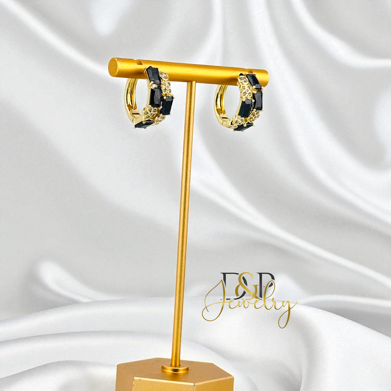 14K GOLD /SHORT COLOR STONES 4 VARIANT HOOP EARRING HP819