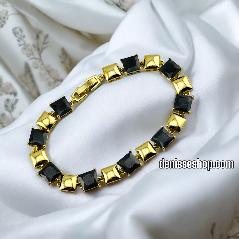 14K /WOMAN BLACK/GOLD SQUARE LINK BRACELET BR588