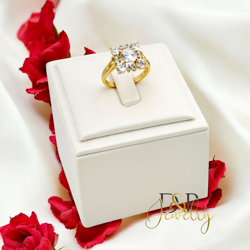 14K SQUARE WHITE STONE RING RG360
