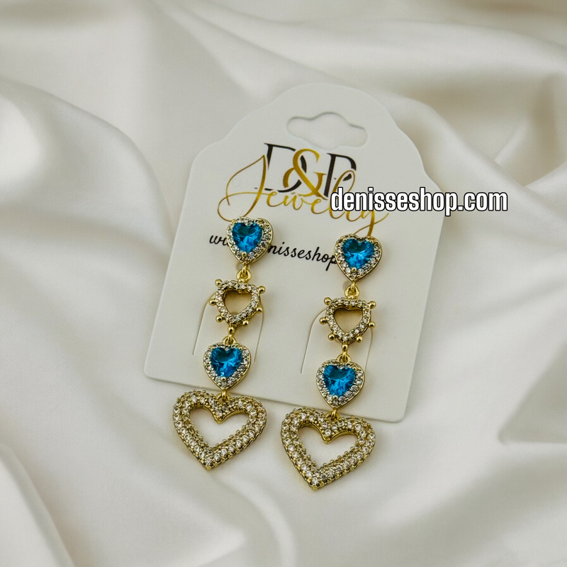 14K BLUE HEART EARRING E553