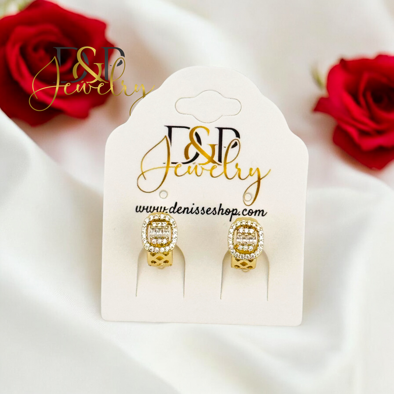 14K WHITE STONE SMALL HOOP EARRING HP663