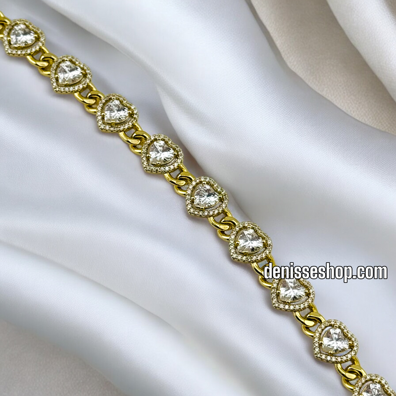 14K /WOMAN WHITE STONE HEART LINK BRACELET BR587