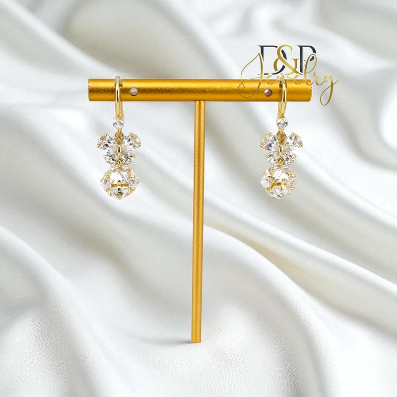 14K WHITE BALL LONG EARRING E982