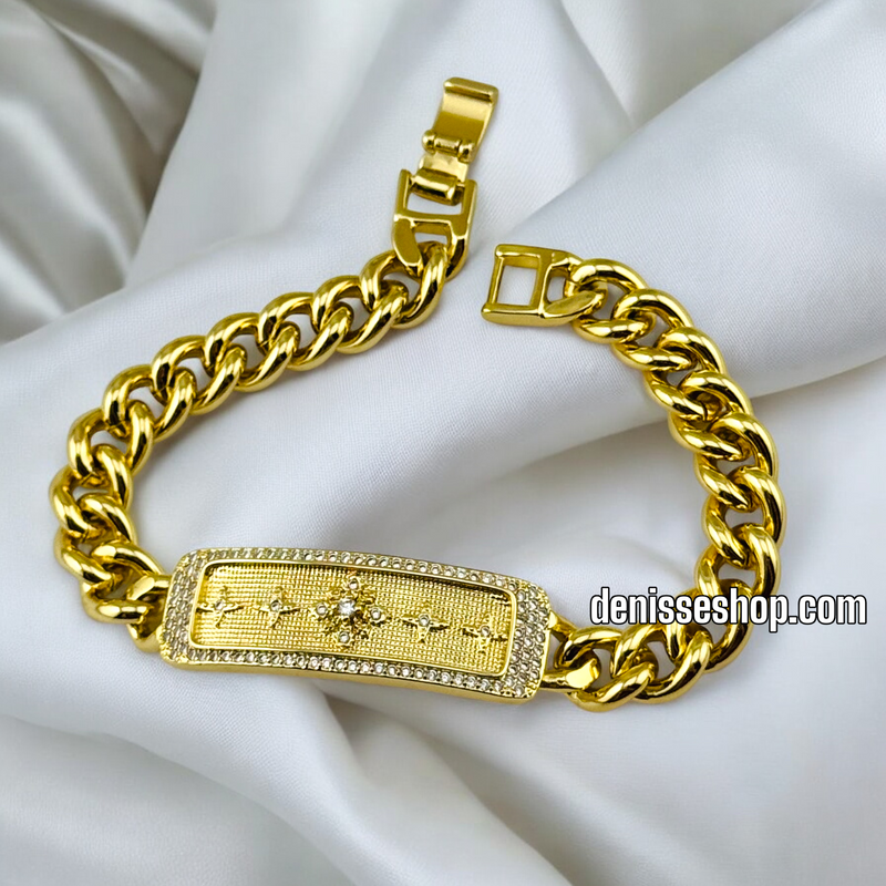 14K GOLD DIAMOND /PLATE WITH STARS BRACELET BR471