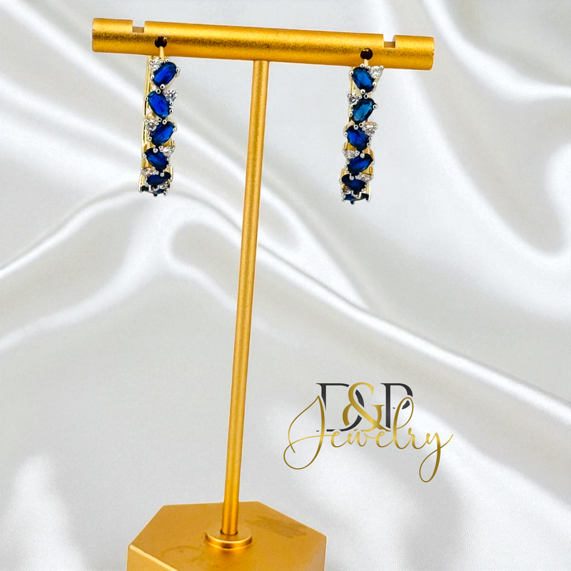 14K GOLD /COLOR STONES 3 VARIANT HOOP EARRING HP828