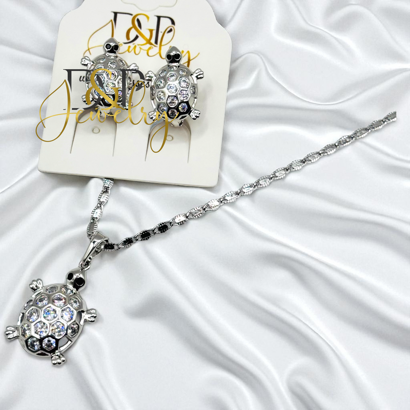 14K WOMAN SILVER TURTLE NECKLACE SET N287