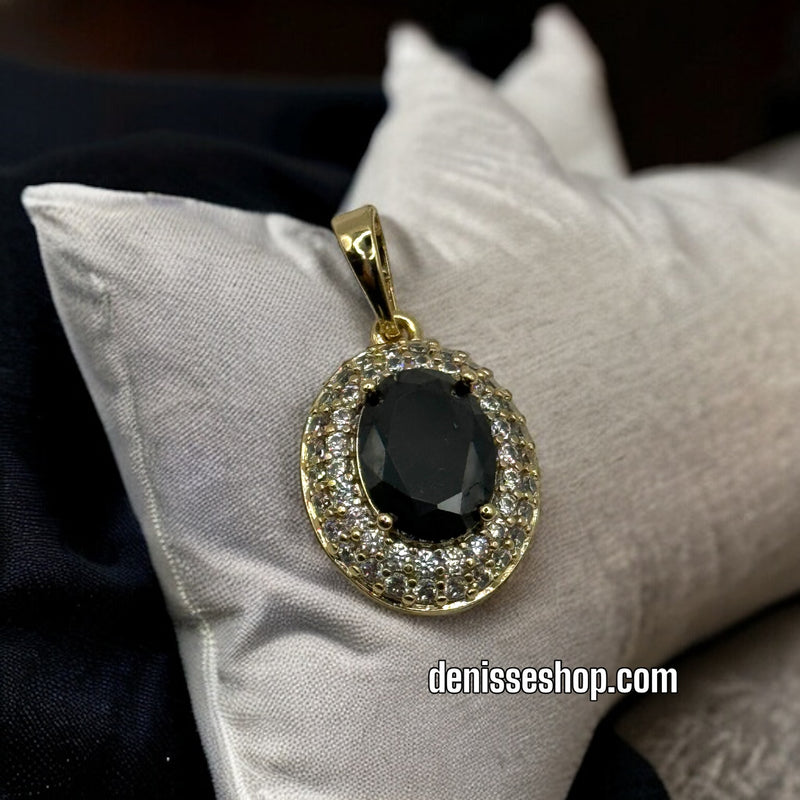 14K GOLD BLACK STONE PENDANT P218