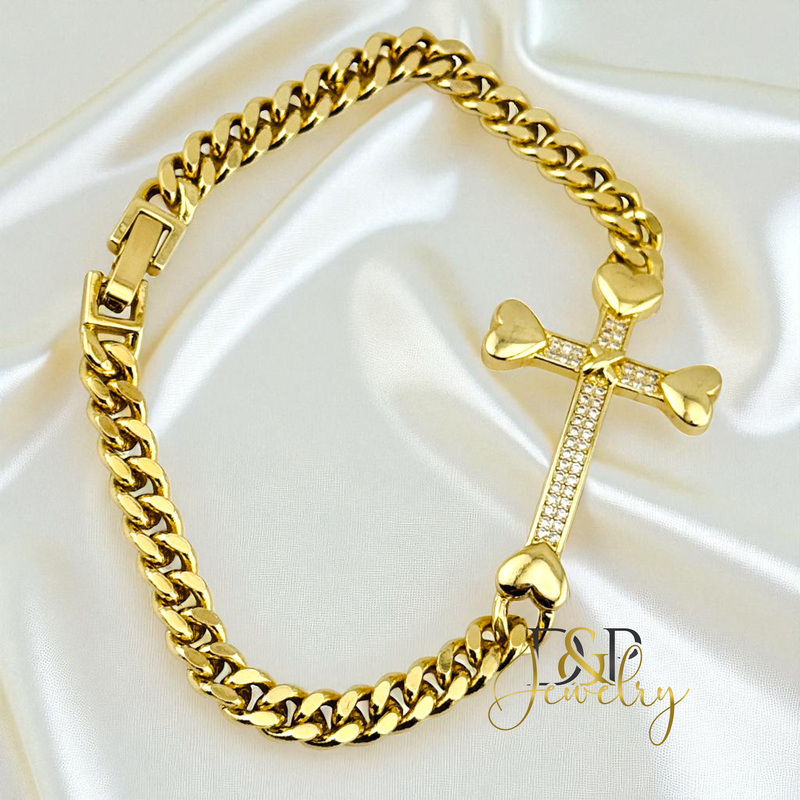 14K GOLD/CROSS BRACELET BR806