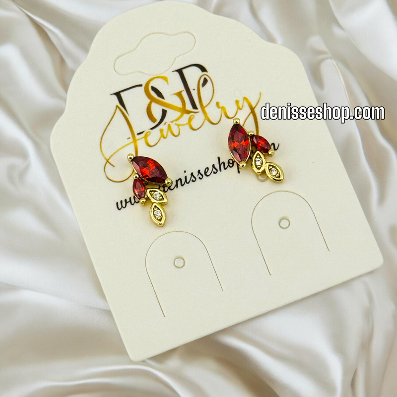 14K GOLD / RED STONE  EARRING E661