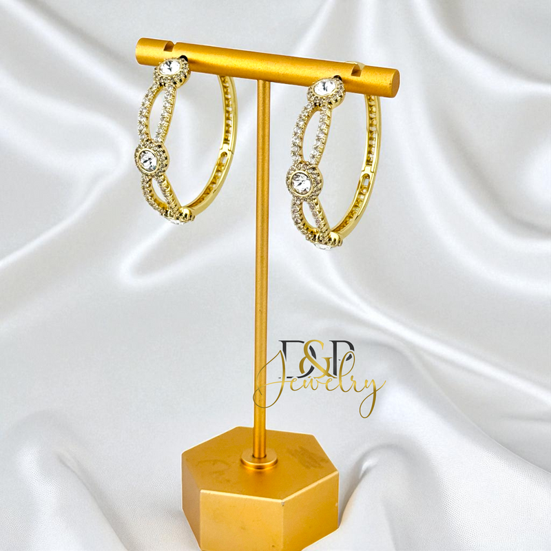 14K GOLD /LONG COLOR  STONES 3 VARIANTS HOOP EARRING HP826