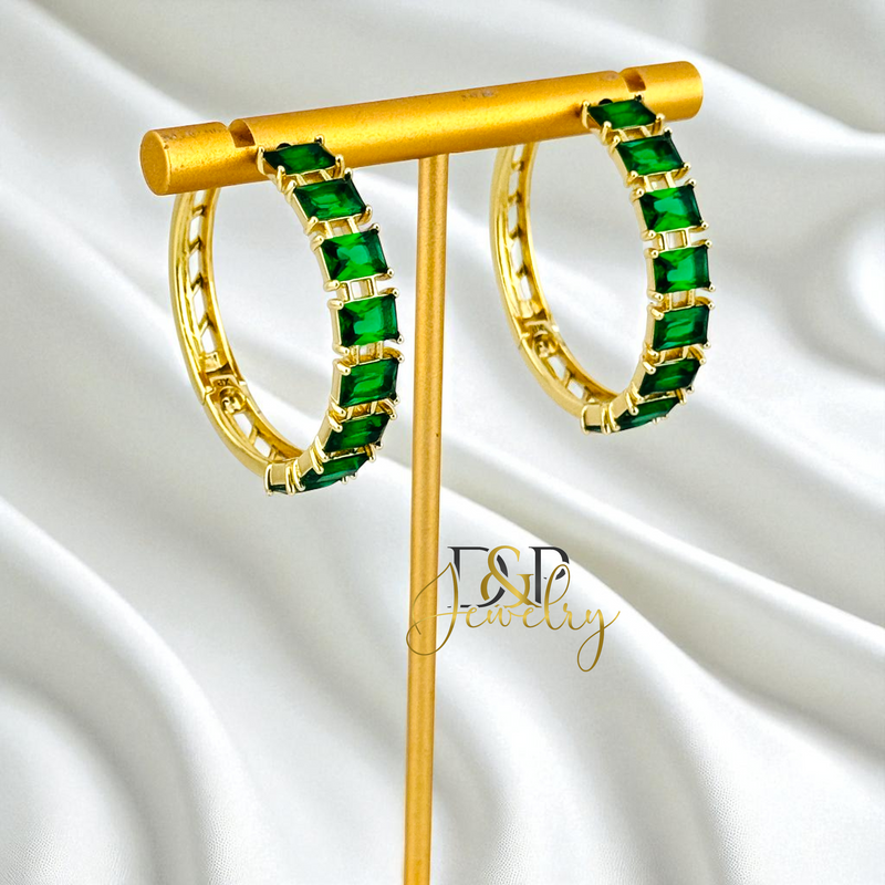 14K GOLD /LONG COLOR STONES HOOP 2 VARIANT EARRING HP817
