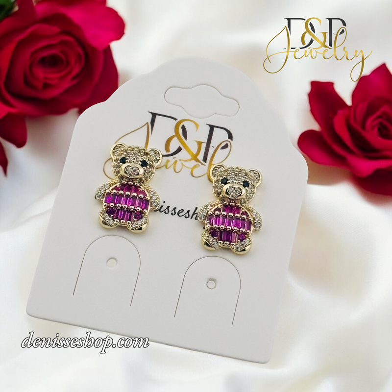 14K HOT PINK BEAR EARRING E819