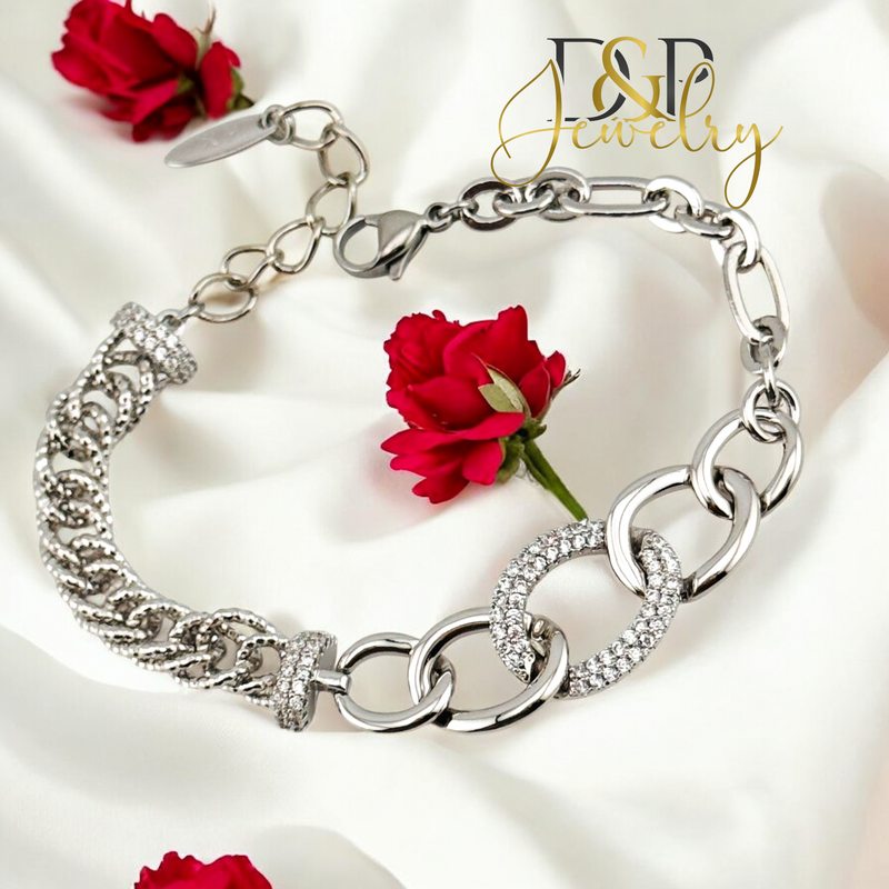 SILVER THIN FANCY LINK BRACELET BR731