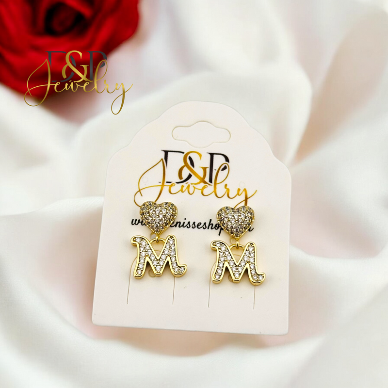 14K LETTER M HEART EARRING E857