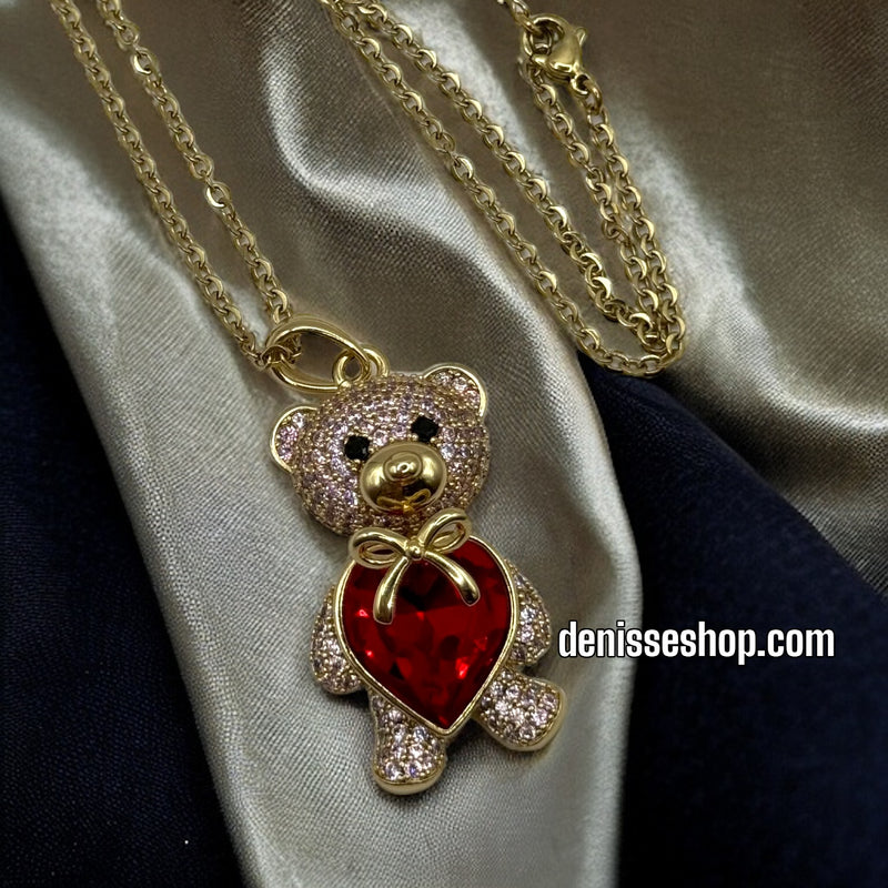 14K GIRL CUTE RED BEAR NECKLACE P573