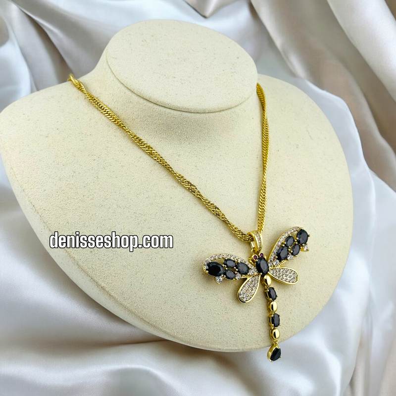 14K WOMEN/ BLACK DRAGON FLY NECKLACE N142