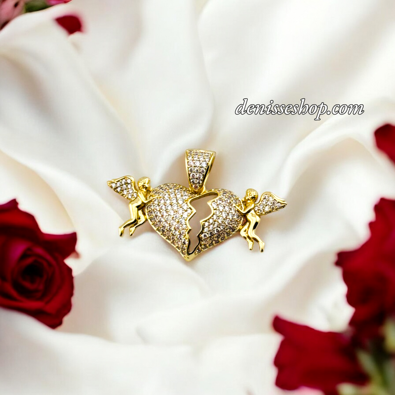 14K WOMEN/GIRL HEART ANGELS PENDANT P677