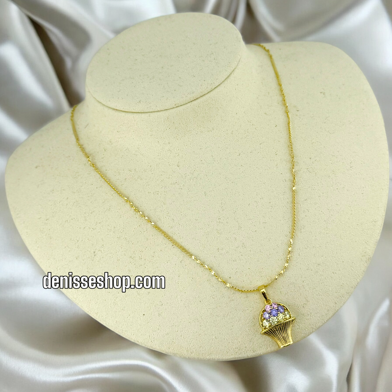 14K / WOMEN BOUQUET OF FLOWERS NECKLACE N98