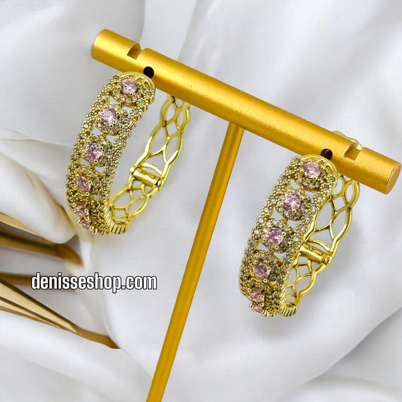 14K PINK STONE HOOPS HP471