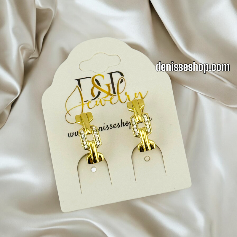 14K GOLD / WHITE STONE LINK HUGGIES EARRING E674