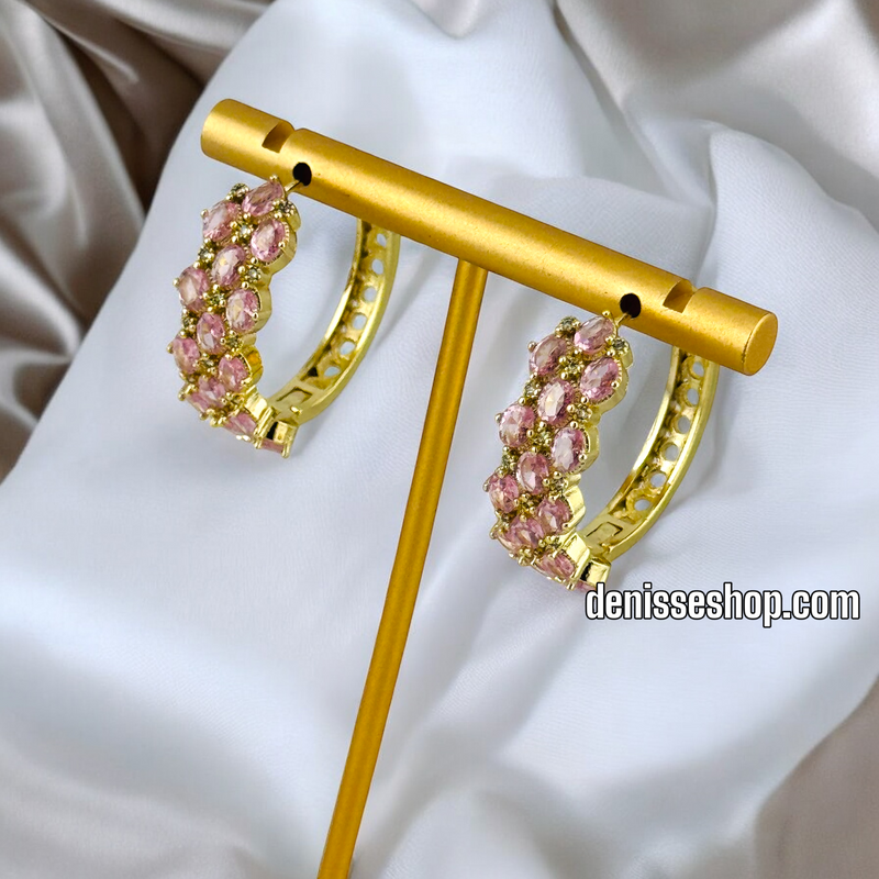 14K GOLD /PINK STONE  HOOP EARRING HP504